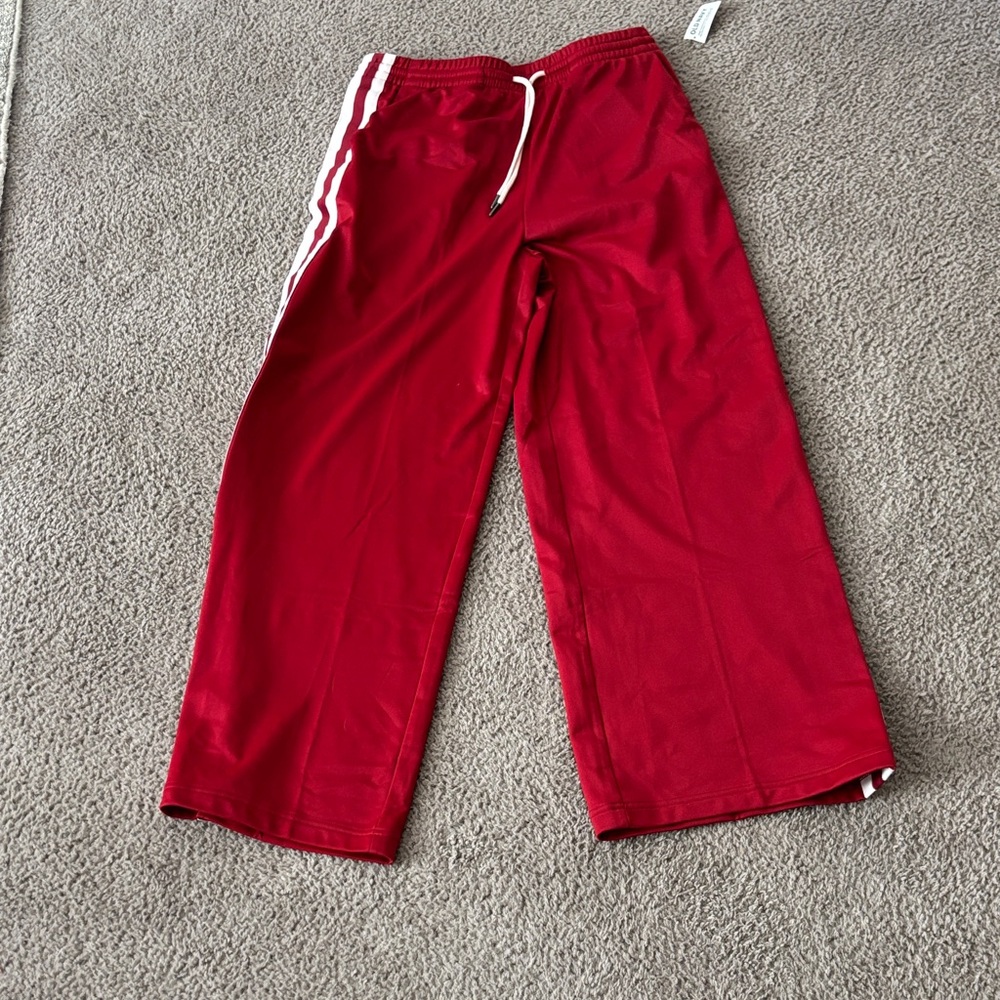Red Track Pants with White Stripes